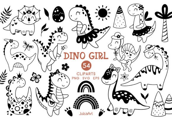 Black Dinosaur Clipart, Dinosaur Girl