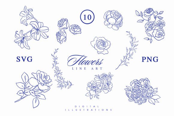 Botanical Line Art Flowers: Graphics & Illustrations for Brand Warmth