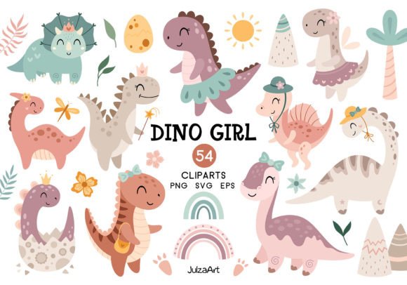 Dinosaur Clipart, Dinosaur Girl SVG PNG