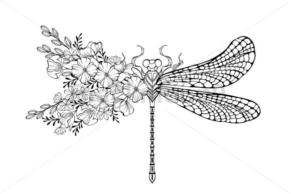 Dragonfly with Contour California Poppy Graphics