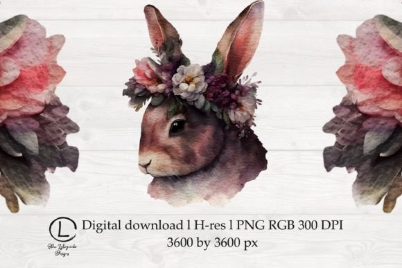 Easter Rabbit Floral Magenta Graphics for Selling