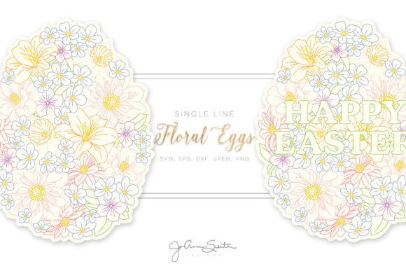 Floral Easter Egg Single Line SVG Graphics & Illustrations