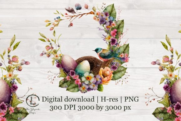 Floral Watercolor Easter Wreath PNG for Graphics Use