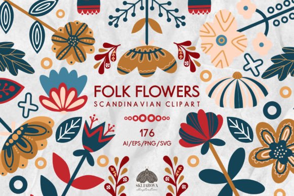 Folk Scandinavian Flowers and Leaves