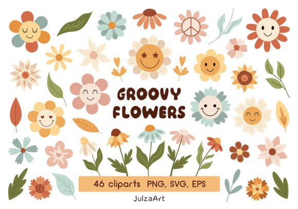 Retro Flower Clipart, Groovy Flower SVG