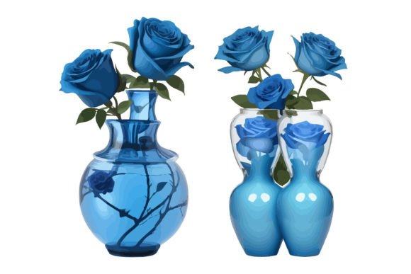 Rose Blue Flowers Vase Graphics & Illustrations