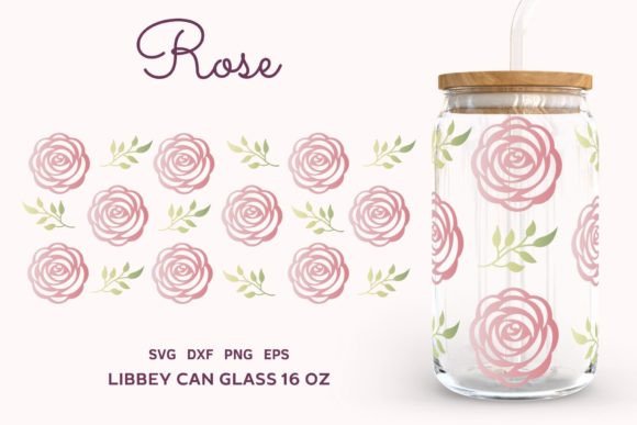 ROSES FLOWERS Can Glass 16oz Wrap