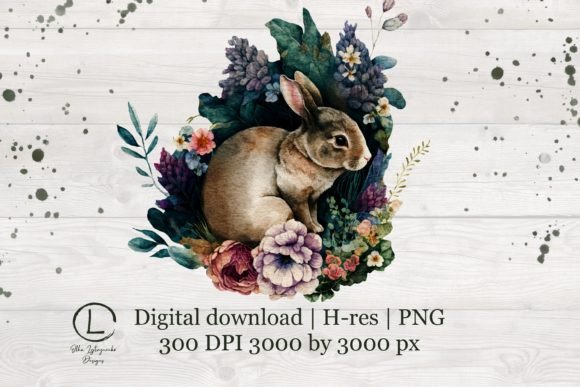 Spring Floral Easter Bunny Watercolor Graphics for Brands