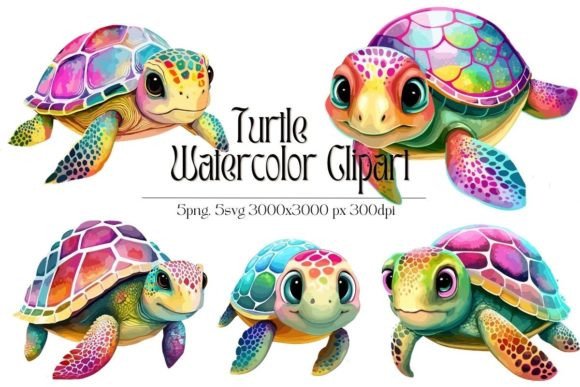 Turtles Watercolor ClipArt: Graphics & Illustrations for Editorial Warmth