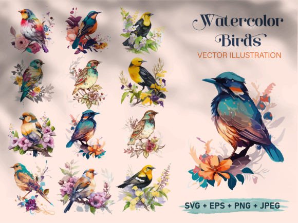 Watercolor Bird Sparrow Painting Set: Graphics & Illustrations for Creative Sellers