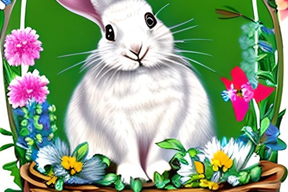 Watercolor Bunny in Floral Basket 6 Graphics