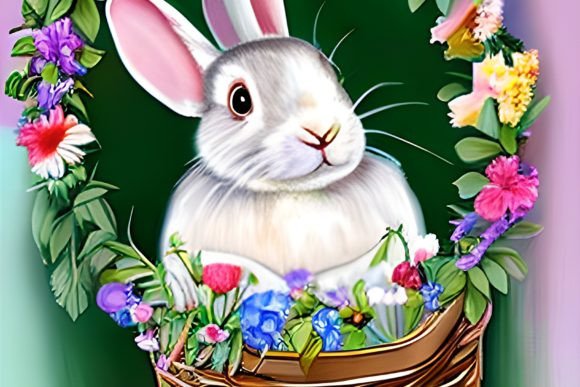 Watercolor Bunny in Floral Basket 8: Graphics & Illustrations for Real Publishing