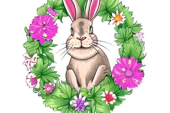 Watercolor Floral Bunny Wreath 7 Graphics & Illustrations